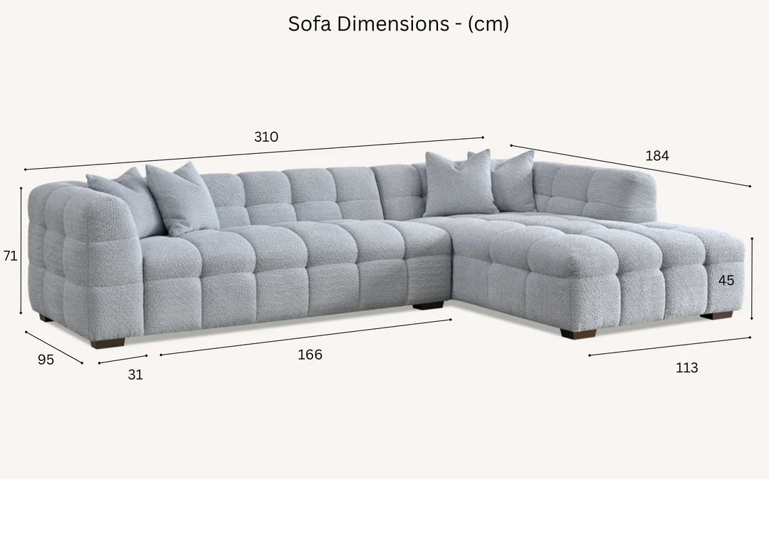 Aluxo Tribeca Left Hand Corner Sofa – Oatmeal Bouclé Fabric | Modern Chesterfield Style