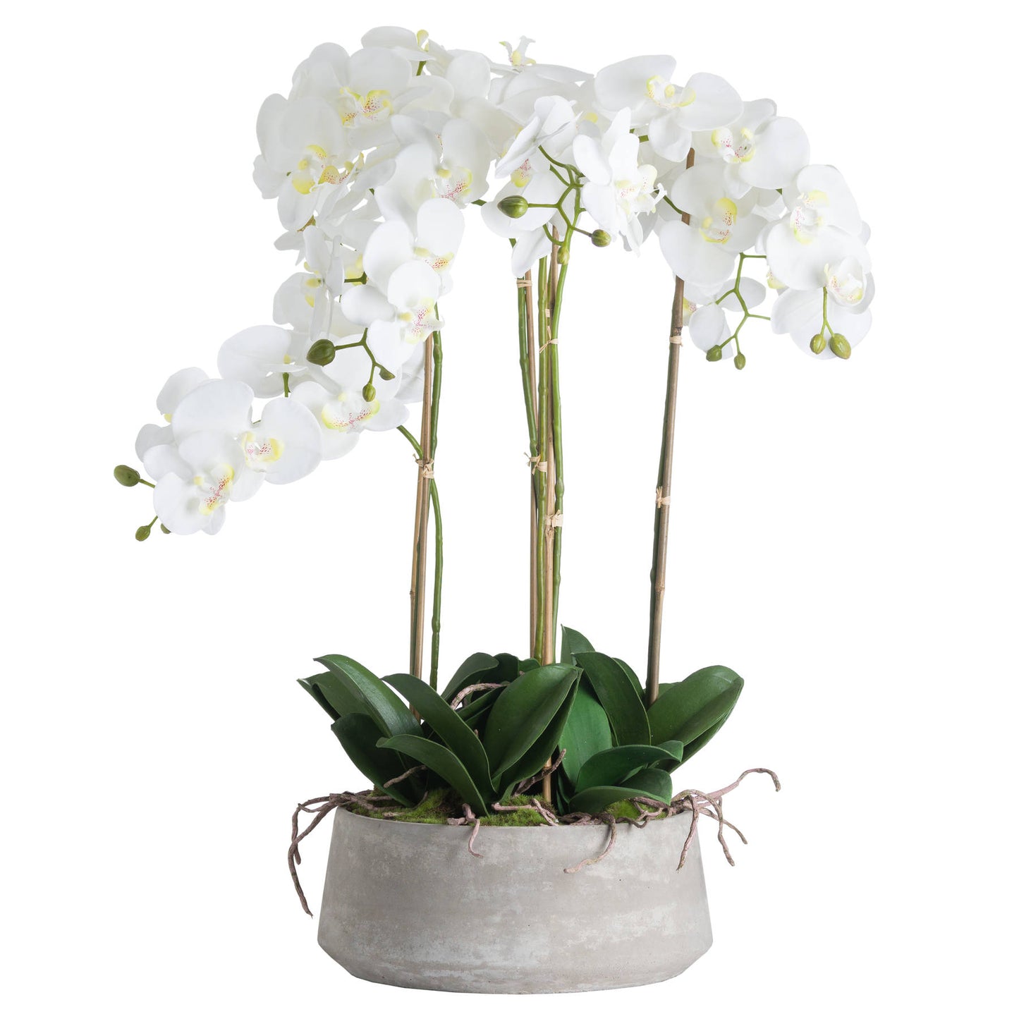 Large Faux White Orchid in Stone Pot