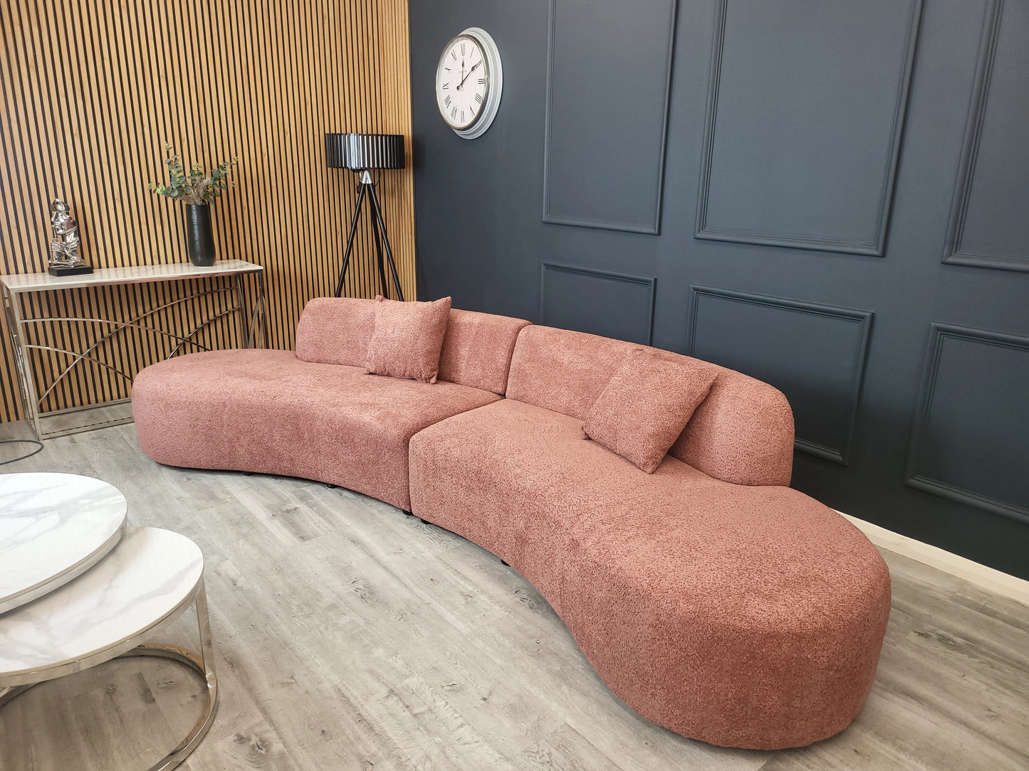 Miami Curved Cinema Sofa – Sculptural Bouclé Fabric, 6 Colour Options