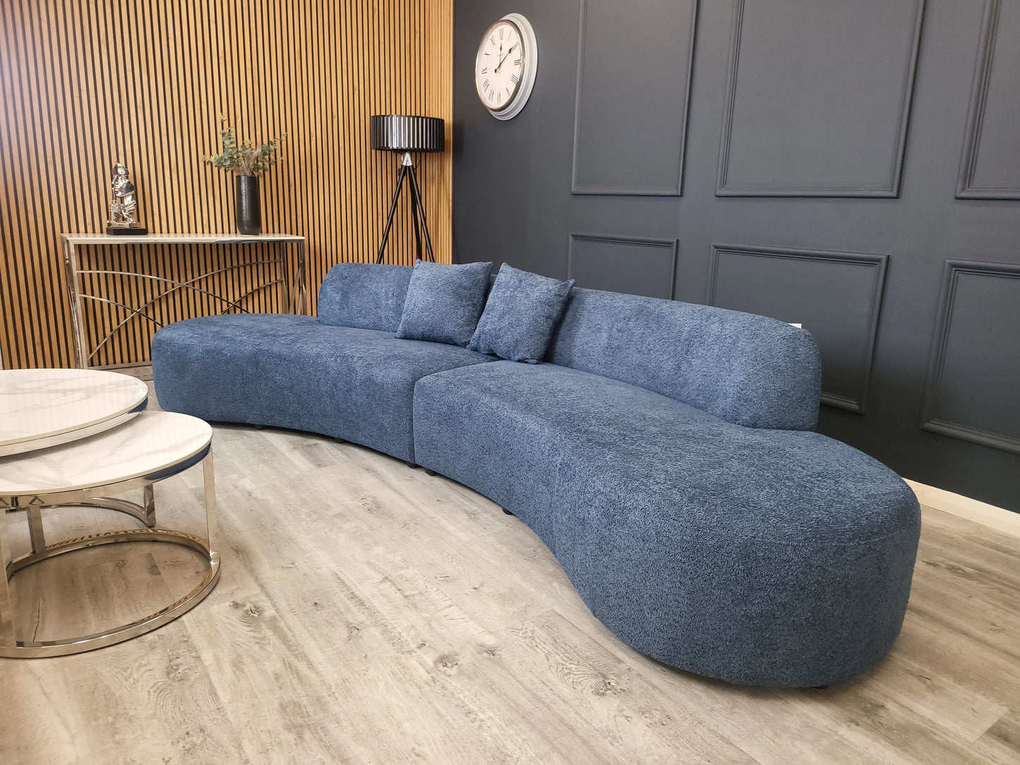Miami Curved Cinema Sofa – Sculptural Bouclé Fabric, 6 Colour Options