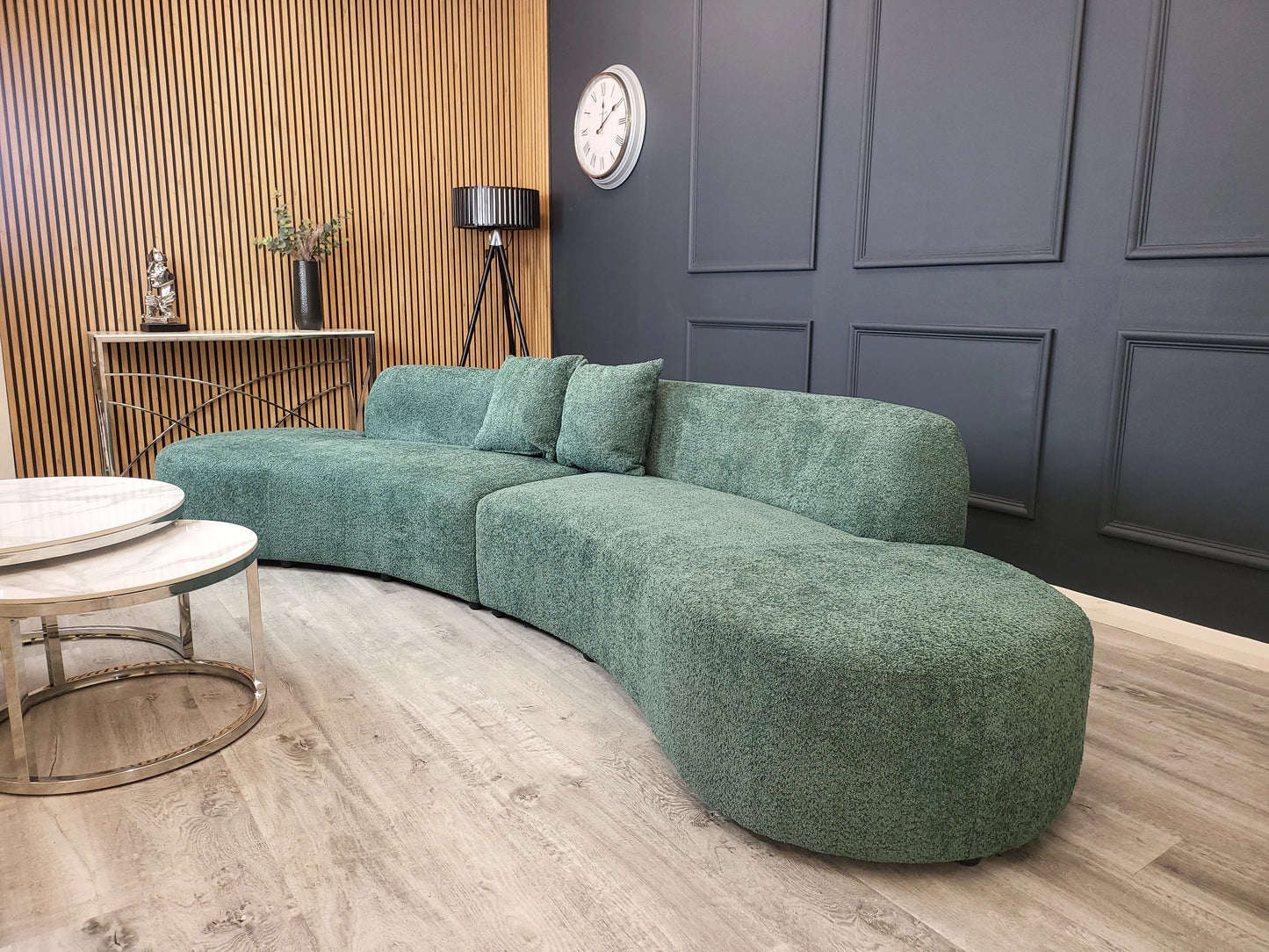 Miami Curved Cinema Sofa – Sculptural Bouclé Fabric, 6 Colour Options