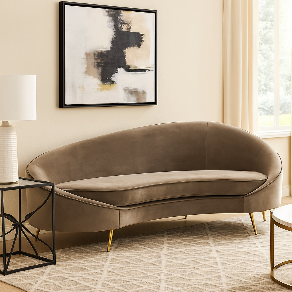 Hasina Curved Mink Velvet Sofa – 3 Seater