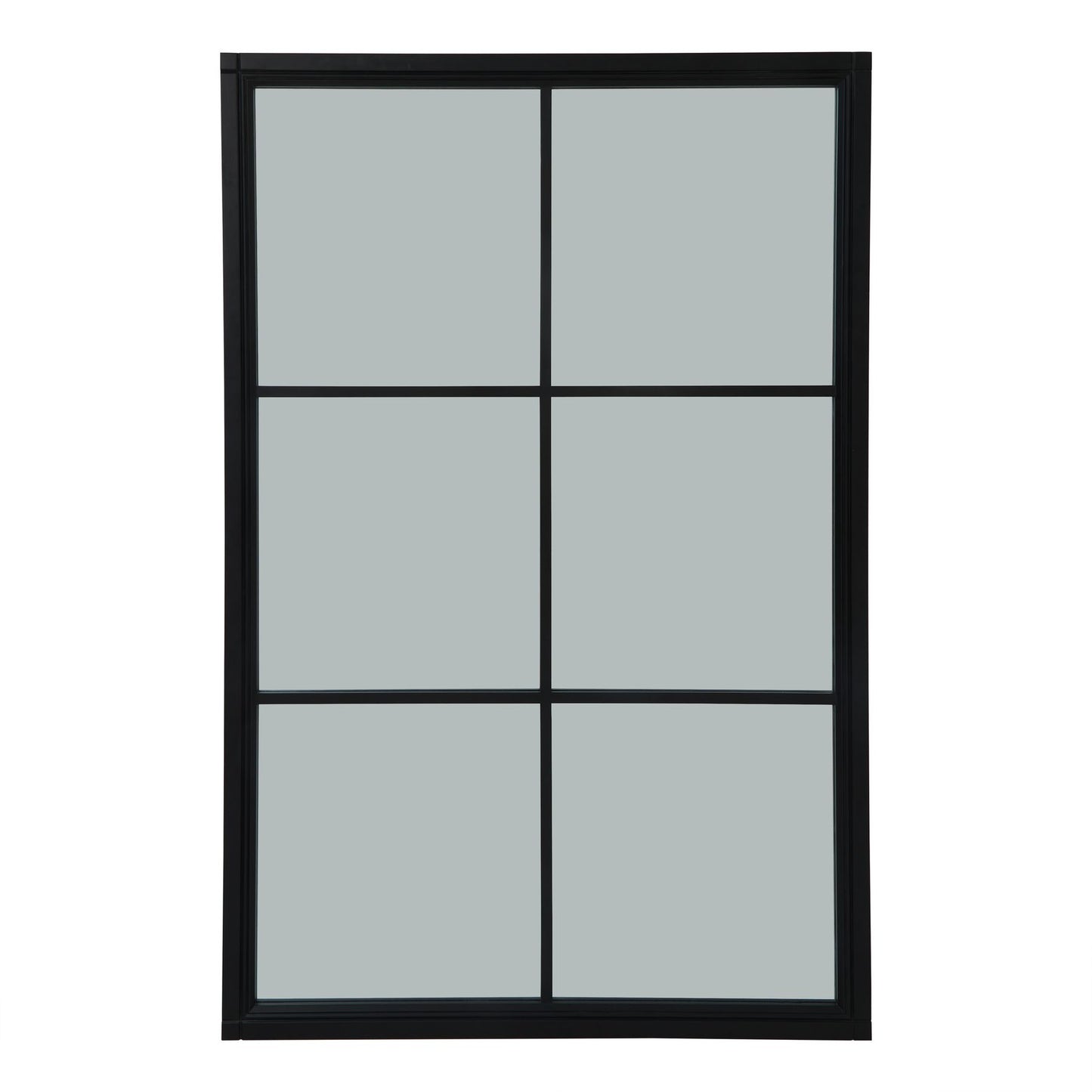 Black Wood XL Window Mirror – Tall Multi-Pane Architectural Wall Mirror