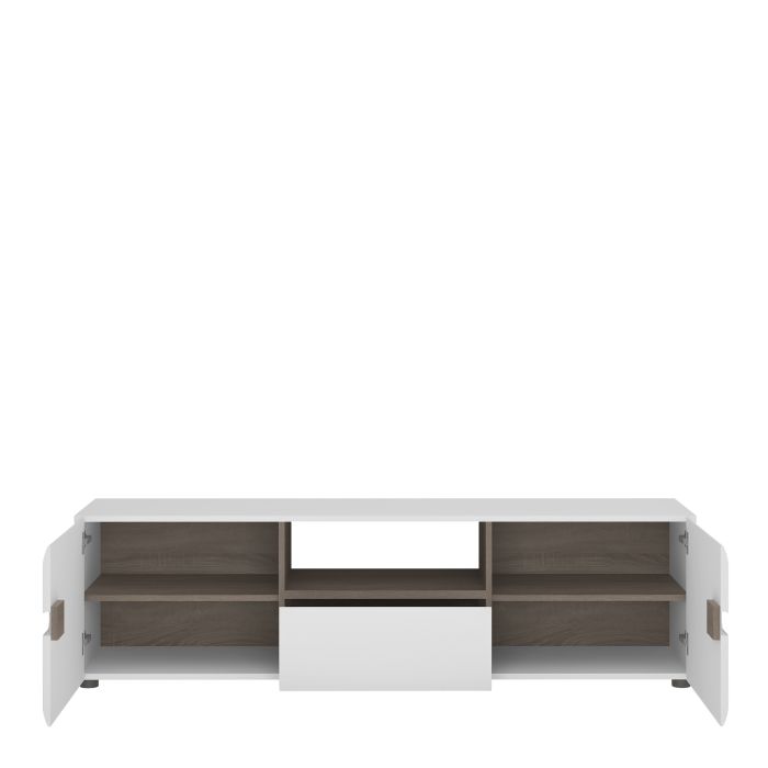 Modern Chelsea Wide TV Unit in White High Gloss with Truffle Oak Trim – 164cm