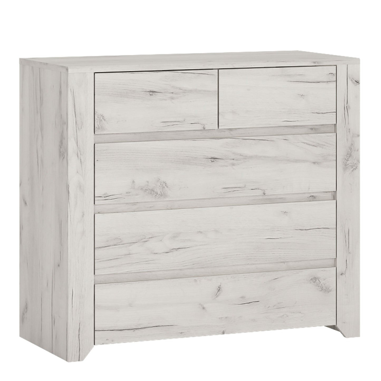 Angel 2+3 Chest of Drawers – White Oak Effect | Compact Bedroom Storage with 5 Drawers