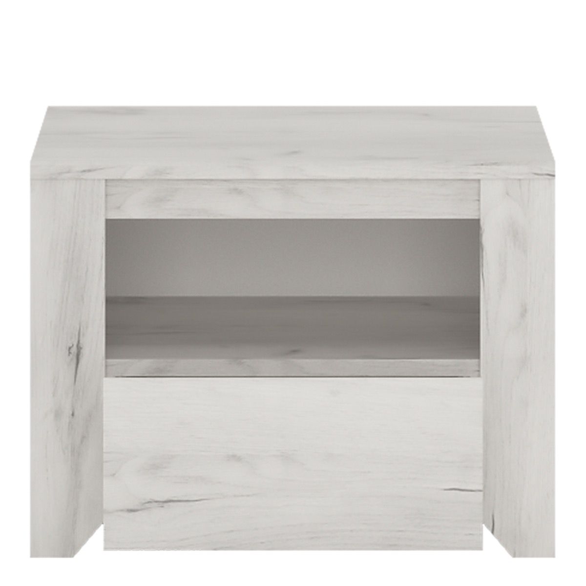 Angel Bedroom Furniture Set – 3 Piece Package in White Oak Finish | Bedside Table, 5 Drawer Chest & 2 Door 2 Drawer Wardrobe