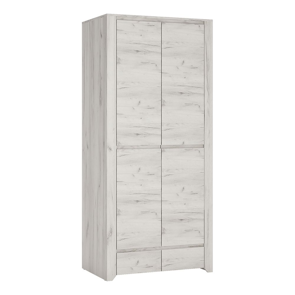 Angel Bedroom Furniture Set – 3 Piece Package in White Oak Finish | Bedside Table, 5 Drawer Chest & 2 Door 2 Drawer Wardrobe