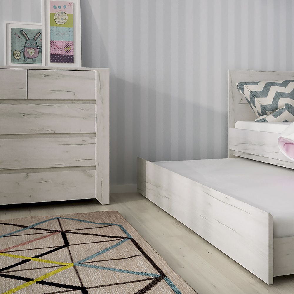 Angel 2+3 chest of drawers in white oak-effect finish with two small top drawers and three wide drawers, ideal for bedroom storage