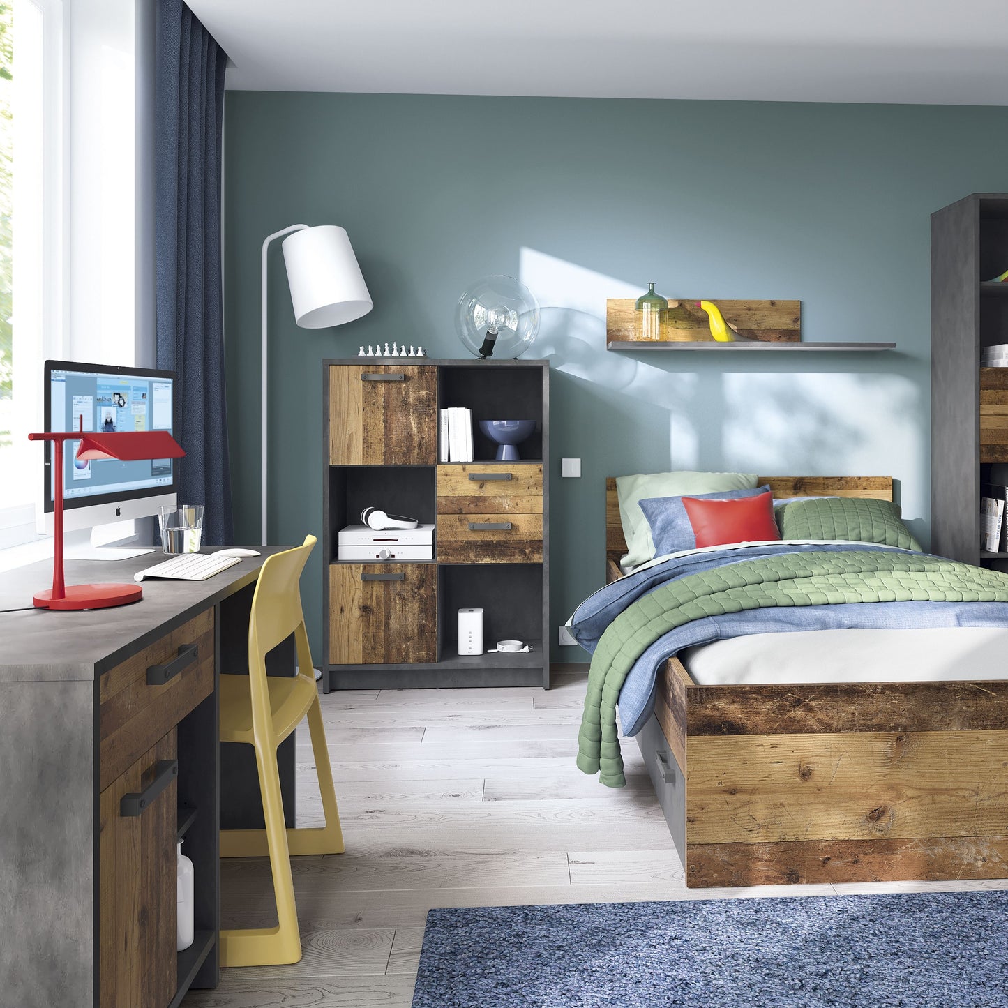 Brooklyn Wall Shelf – Walnut and Dark Matera Grey Finish