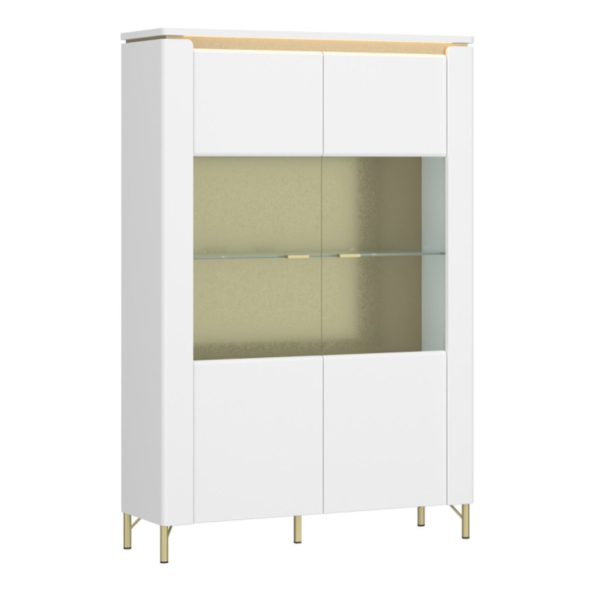Lazio 2 Door Display Cabinet – Alpine White High Gloss with Glass Front and LED Lighting