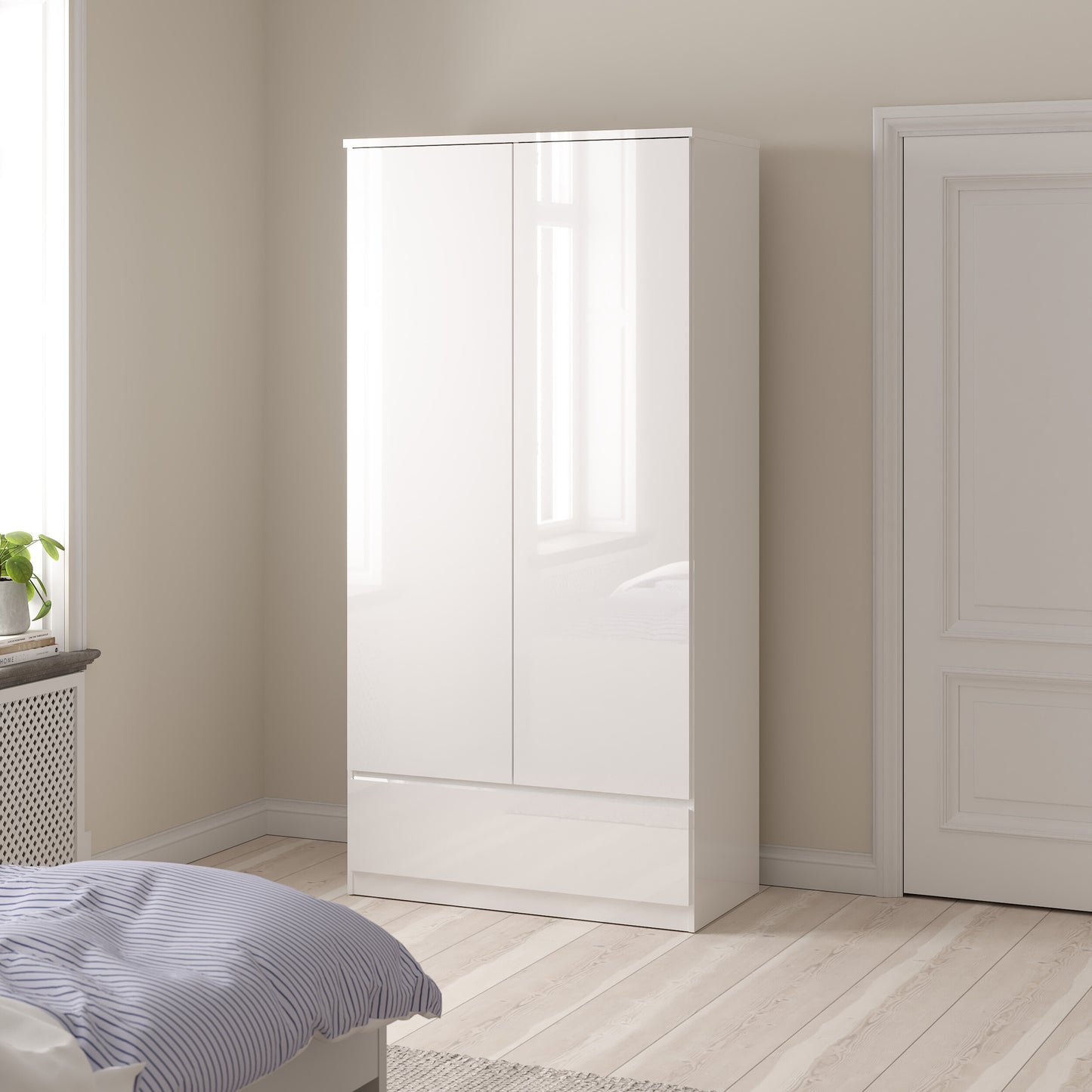 Naia Bedroom Set – 3-Piece High Gloss Package | Wardrobe, Chest & Bedside in Modern Handle-Free Design