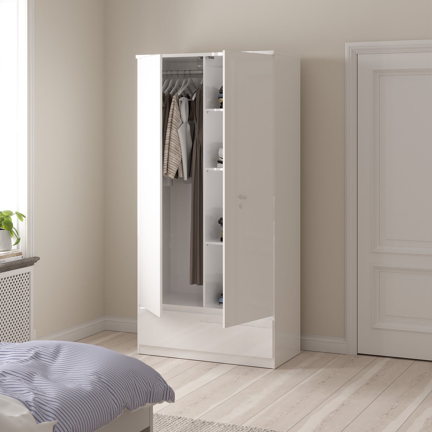 Naia Bedroom Set – 3-Piece High Gloss Package | Wardrobe, Chest & Bedside in Modern Handle-Free Design