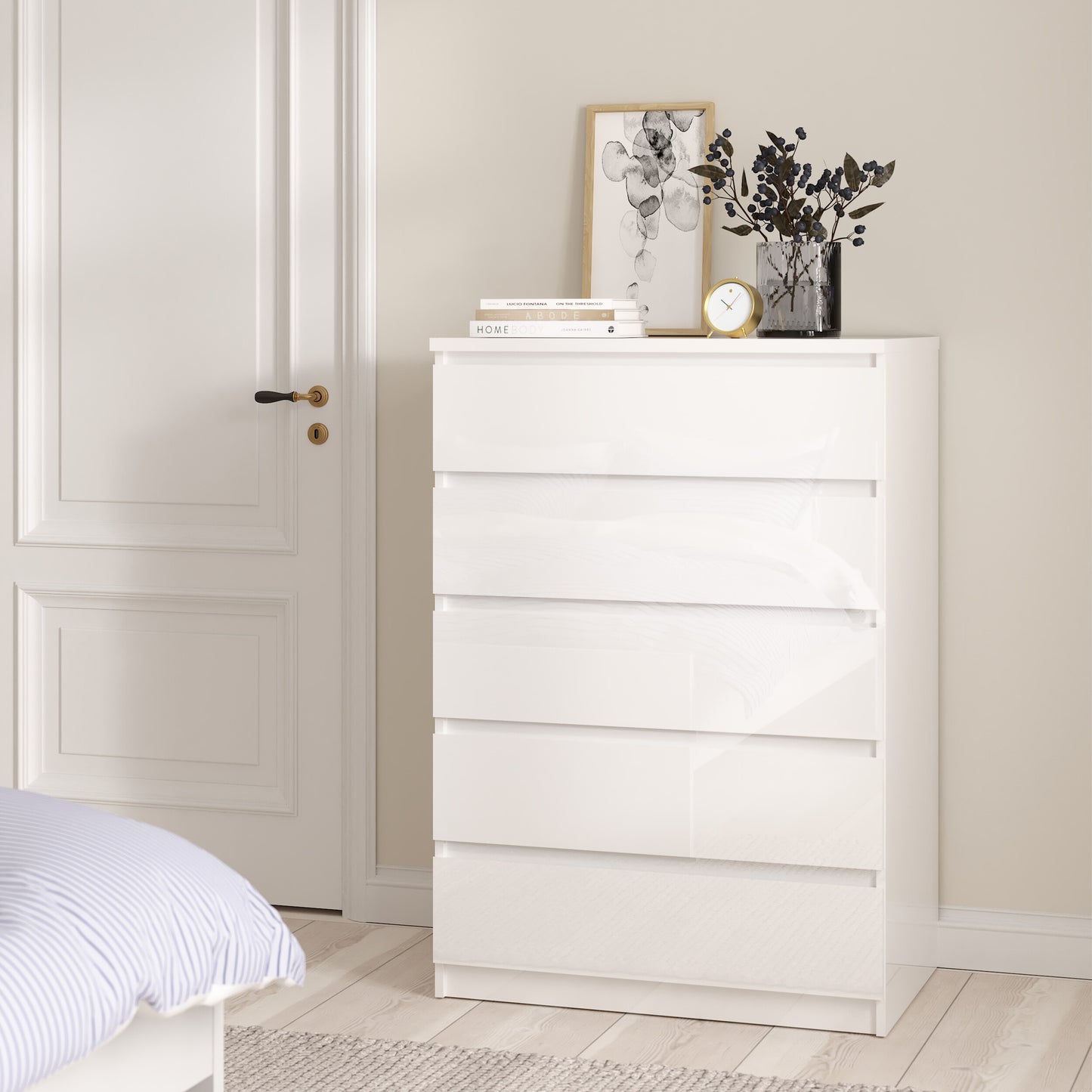 Naia Bedroom Set – 3-Piece High Gloss Package | Wardrobe, Chest & Bedside in Modern Handle-Free Design