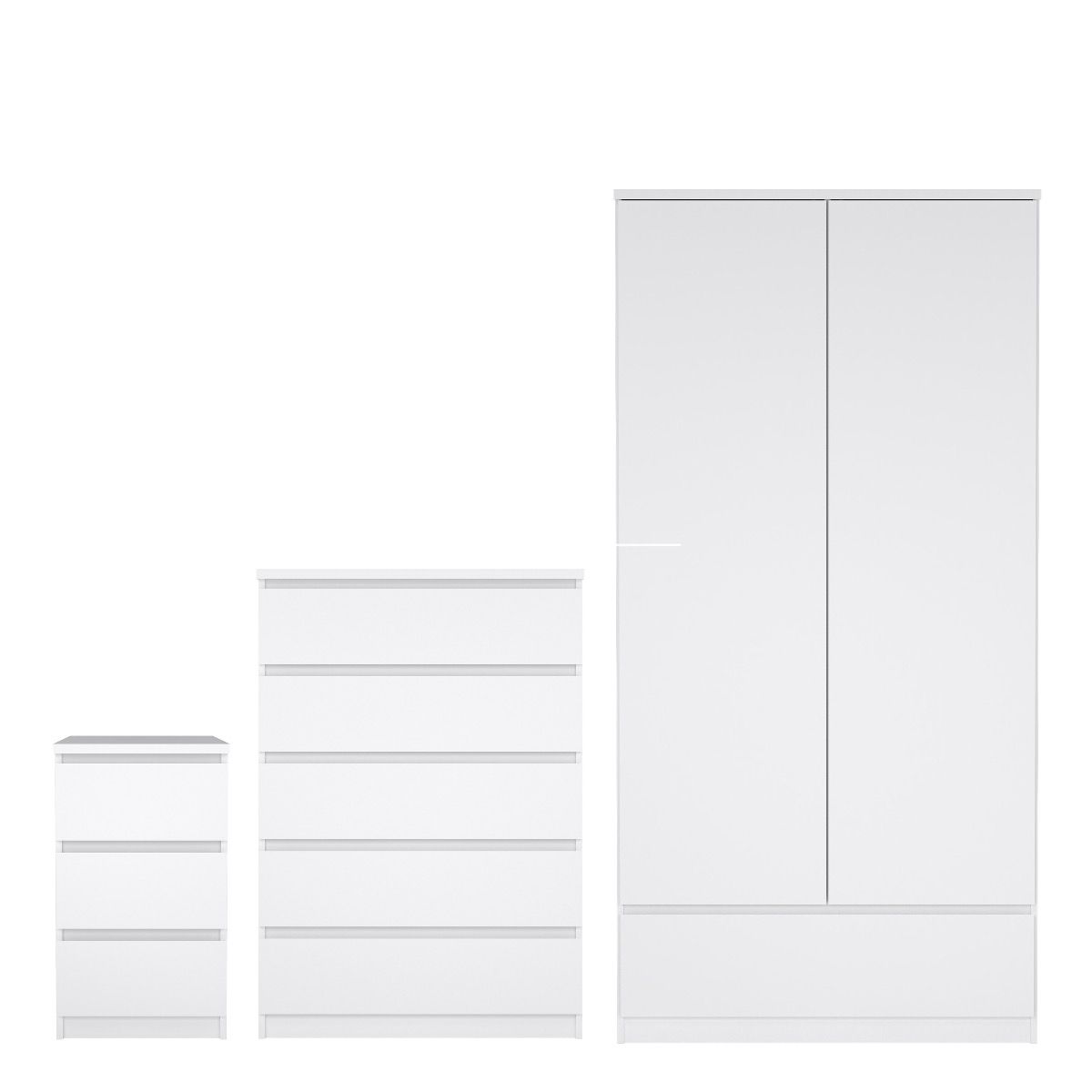 Naia Bedroom Set – 3-Piece High Gloss Package | Wardrobe, Chest & Bedside in Modern Handle-Free Design
