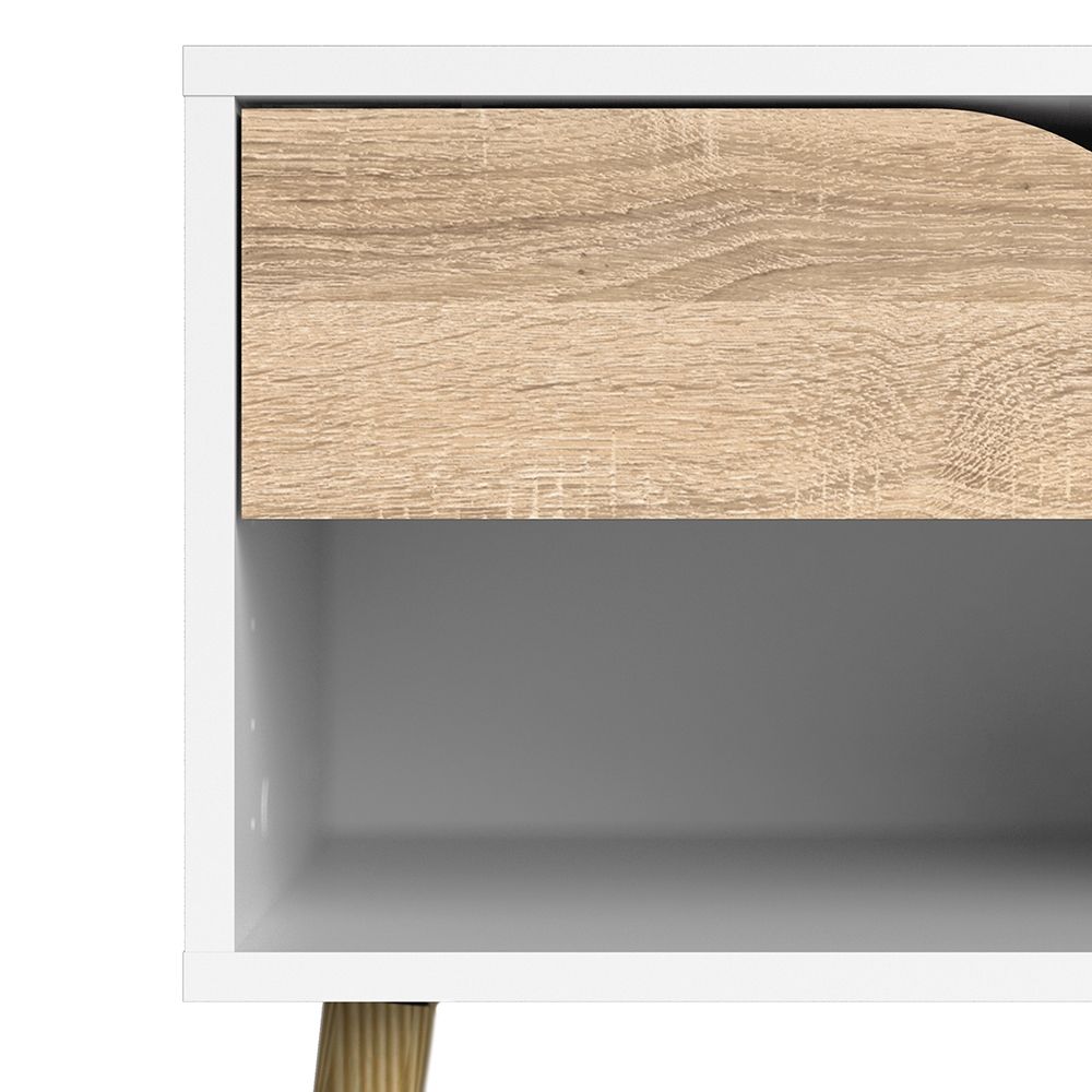 Scandinavian white and oak 3 piece bedroom furniture set including 2-door wardrobe and 2 bedside tables from the Oslo collection