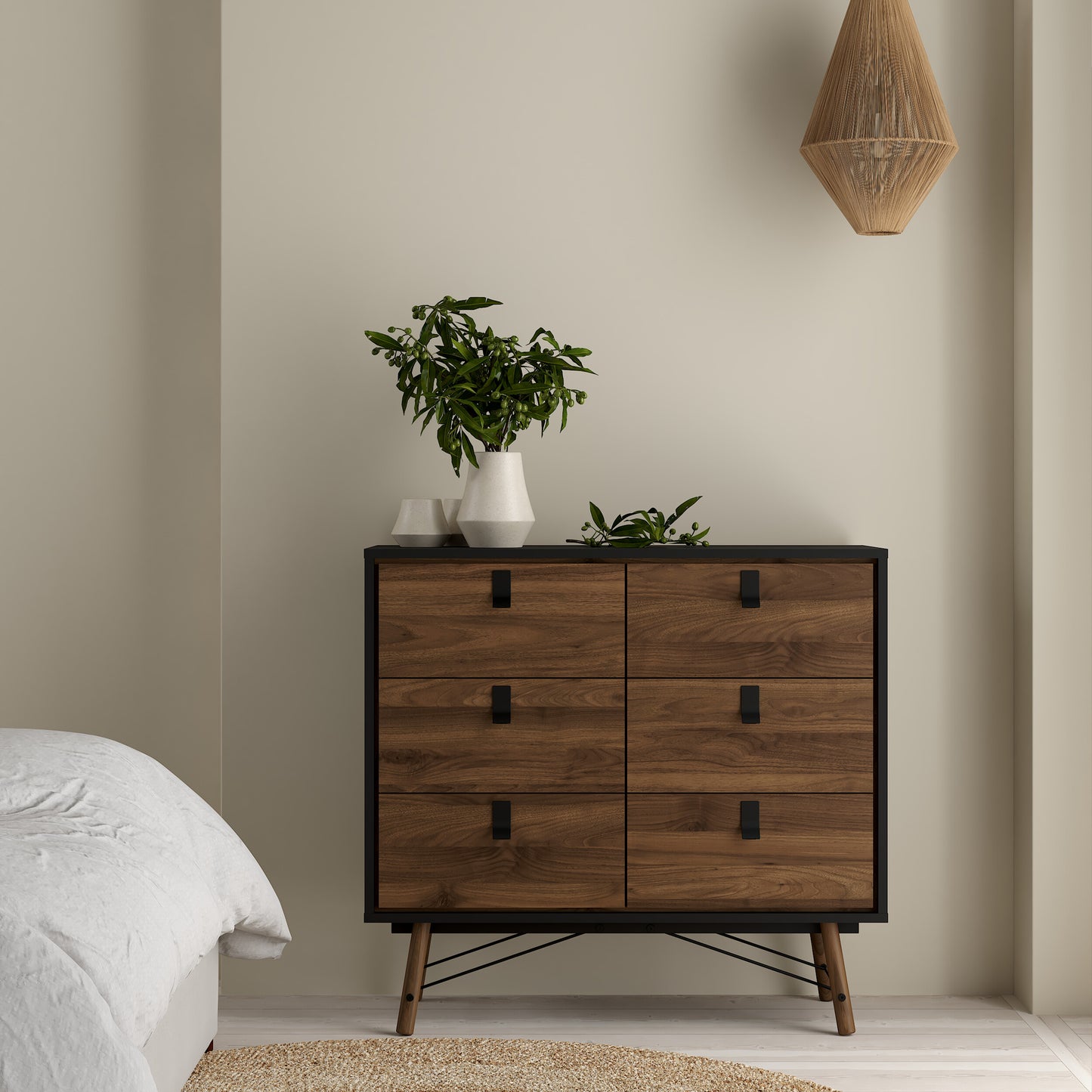 Ry 3-Piece Bedroom Furniture Set – Matt Black Walnut | Wardrobe, Chest & Bedside Cabinet