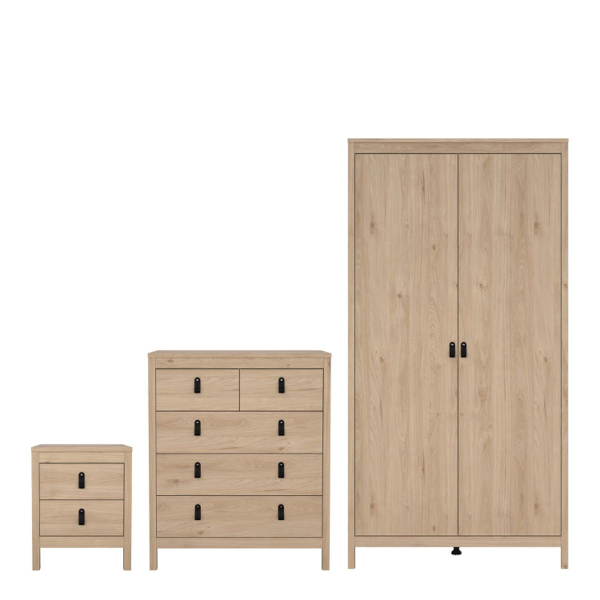 Barcelona 3-Piece Bedroom Furniture Set – Jackson Hickory Oak | Wardrobe, Chest & Bedside Table