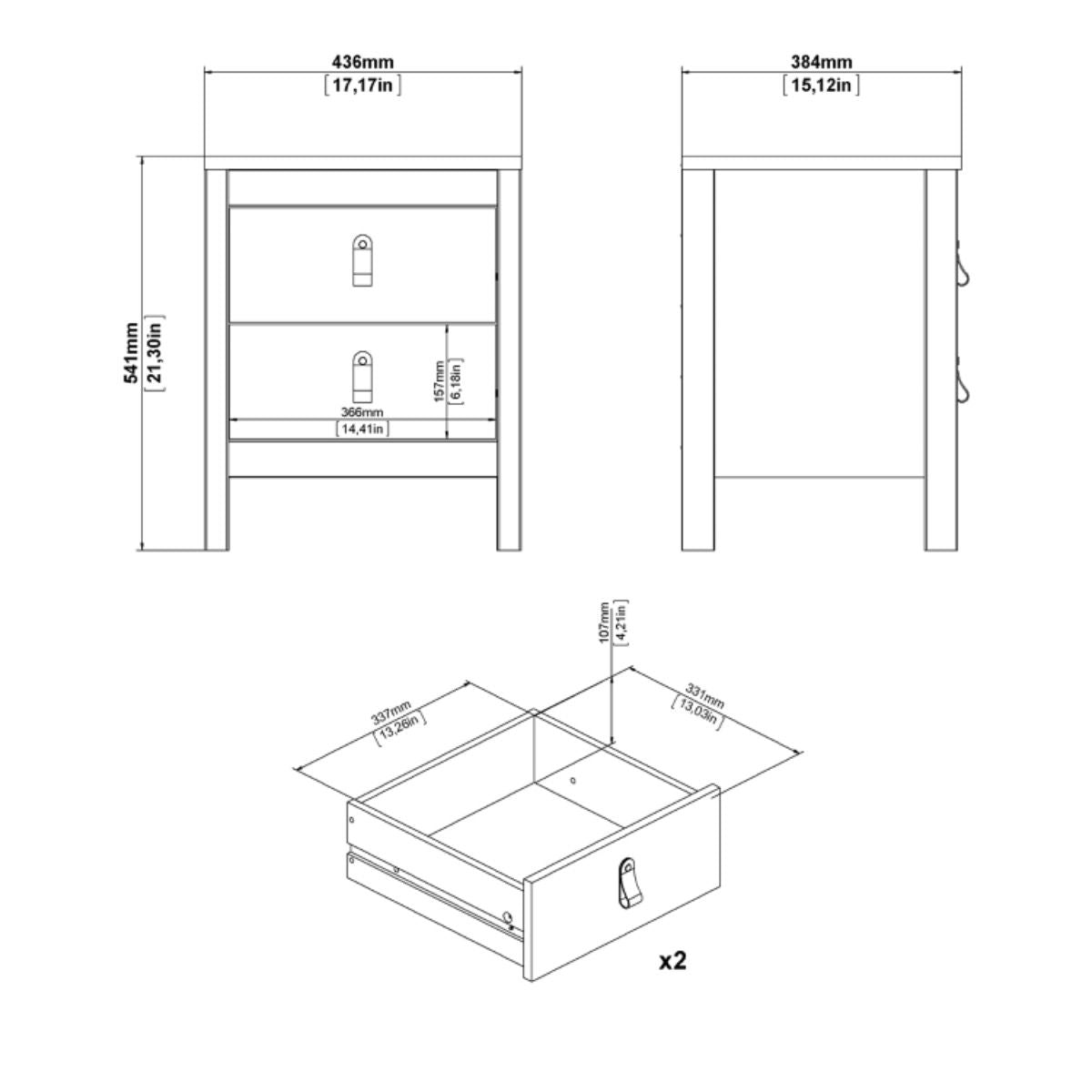 Madrid Bedroom Furniture Set in Jackson Hickory Oak – 2 Door Wardrobe, 5 Drawer Chest & 2 Drawer Bedside Table