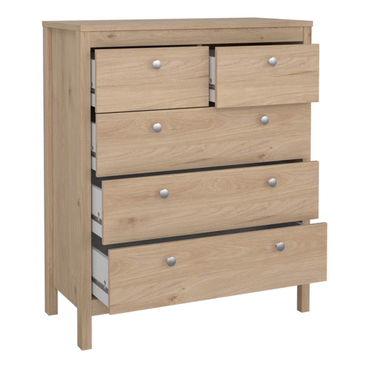 Madrid Bedroom Furniture Set in Jackson Hickory Oak – 2 Door Wardrobe, 5 Drawer Chest & 2 Drawer Bedside Table