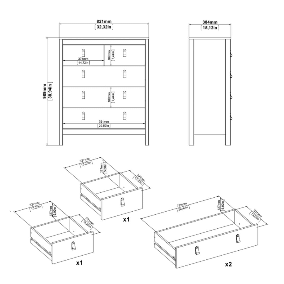 Madrid Bedroom Furniture Set in Jackson Hickory Oak – 2 Door Wardrobe, 5 Drawer Chest & 2 Drawer Bedside Table