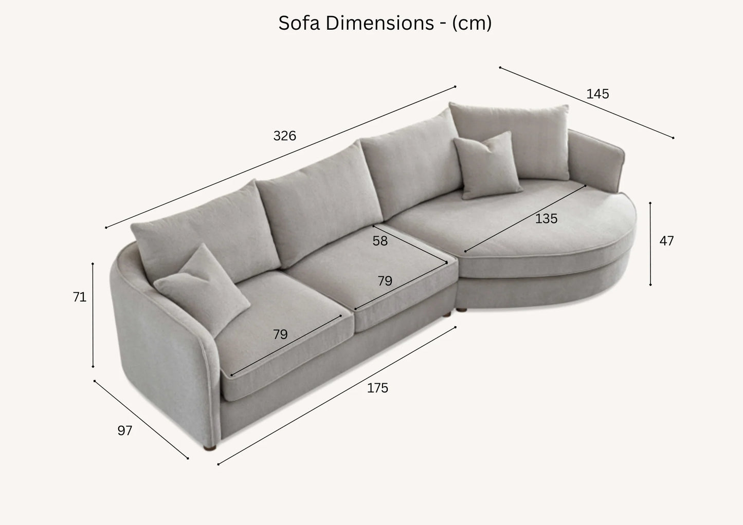 Rubin Curved Corner Chaise Sofa in Charcoal Bouclé – Modern Luxury Statement Seating by Aluxo