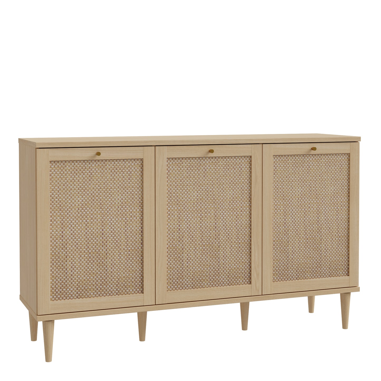 Calasetta 3 Door Sideboard – Rattan & Oak Effect Cabinet with Storage and Cable Management