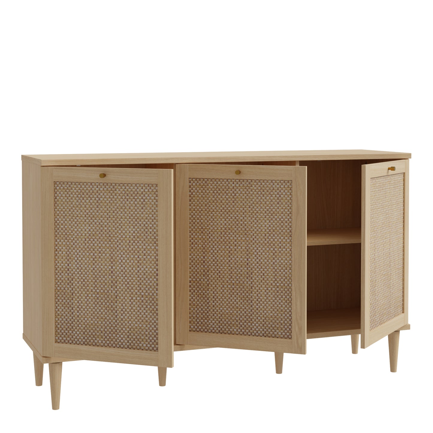 Calasetta 3 Door Rattan Sideboard – Natural Oak Effect Buffet with Storage & Cable Access