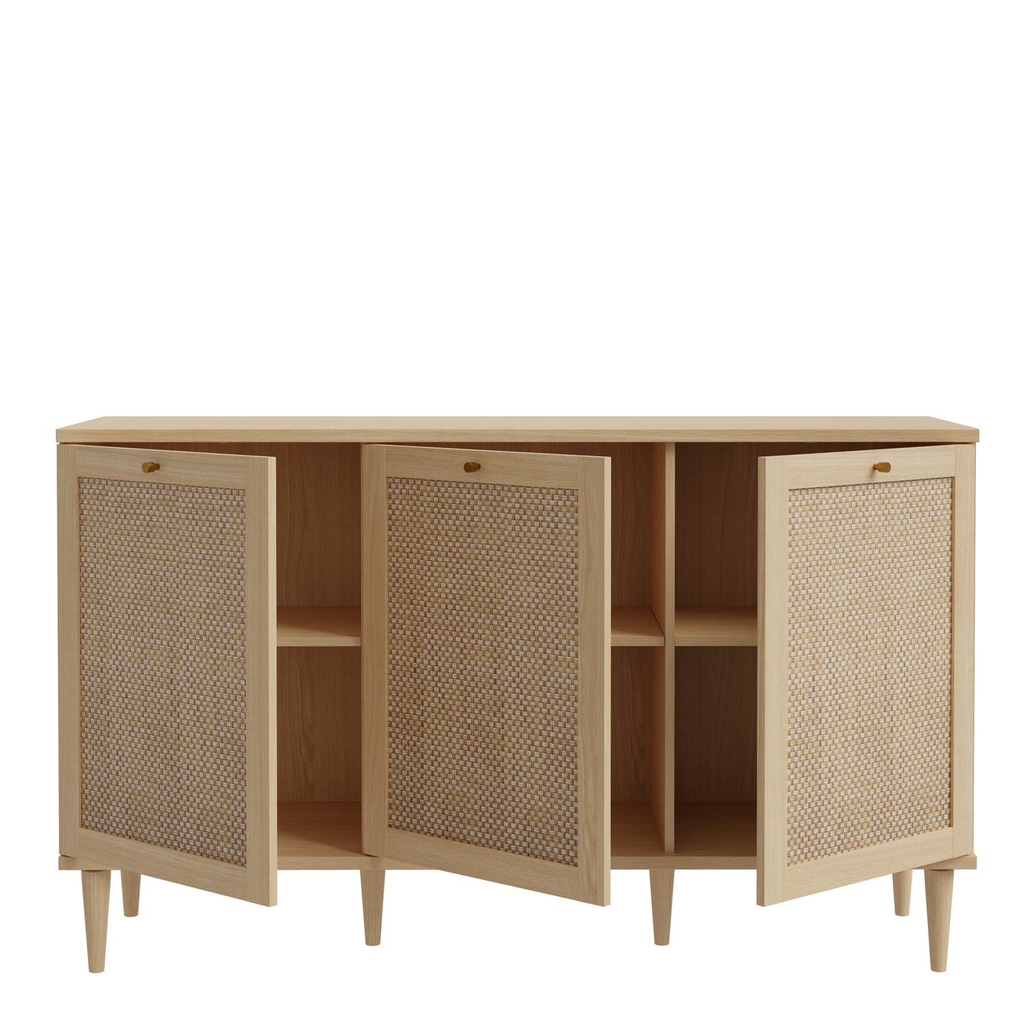 Calasetta 3 Door Rattan Sideboard – Natural Oak Effect Buffet with Storage & Cable Access