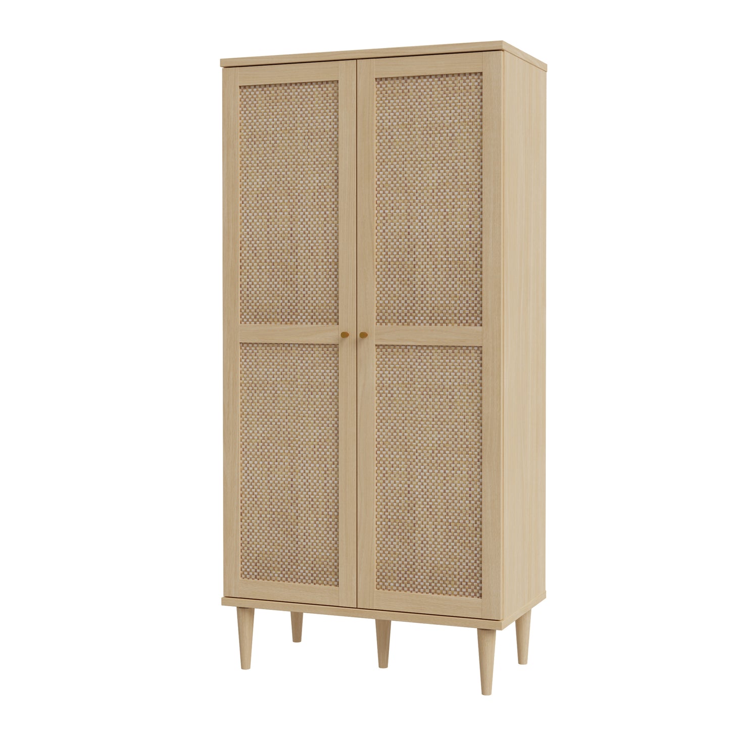 Calasetta 2 Door Display Cabinet – Tall Rattan & Oak Storage Unit with Adjustable Shelves