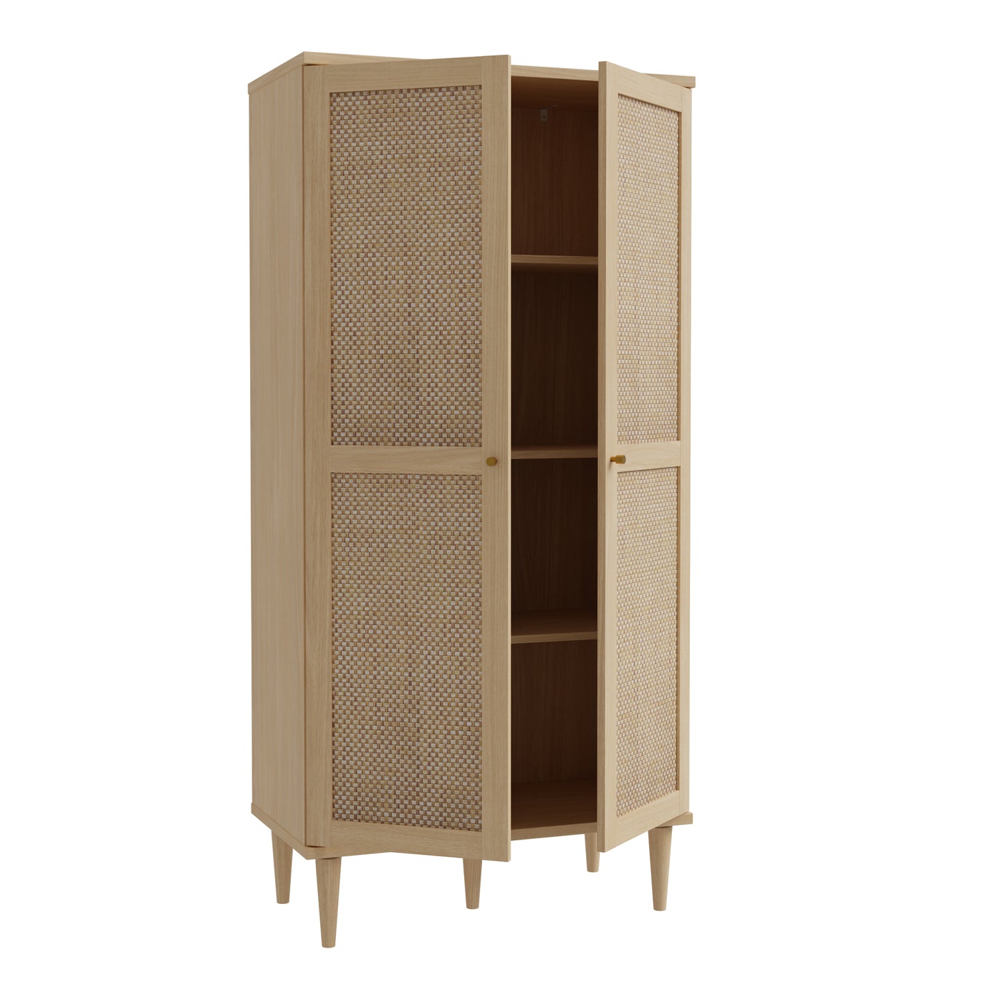 Calasetta 2 Door Display Cabinet in Rattan – Light Oak Tall Unit with Adjustable Shelves