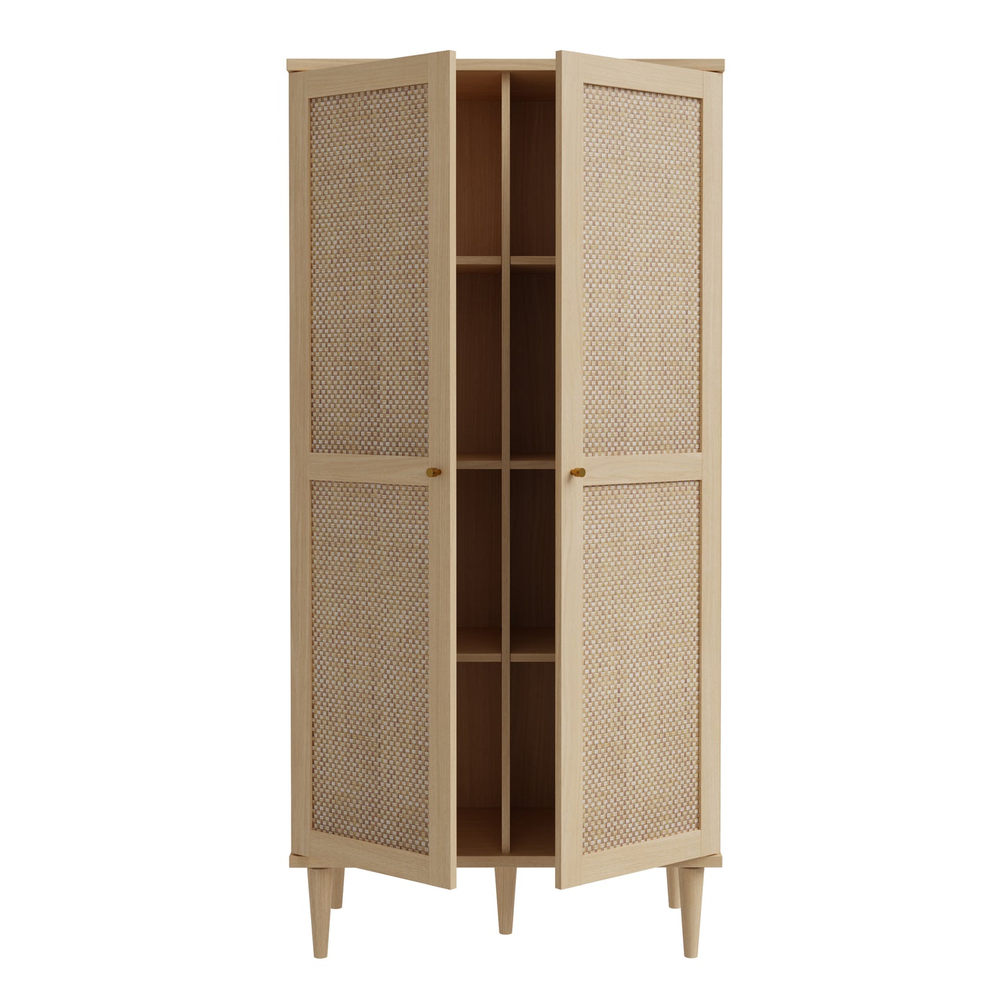 Calasetta 2 Door Display Cabinet in Rattan – Light Oak Tall Unit with Adjustable Shelves