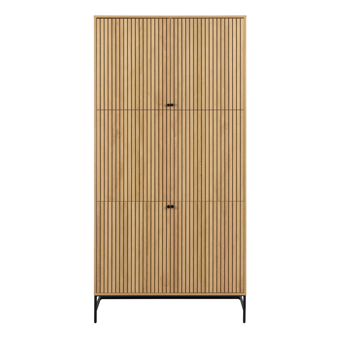 Albany 4 Door Wardrobe – Oak Lamella Front with Black Steel Base | Large Scandinavian Storage