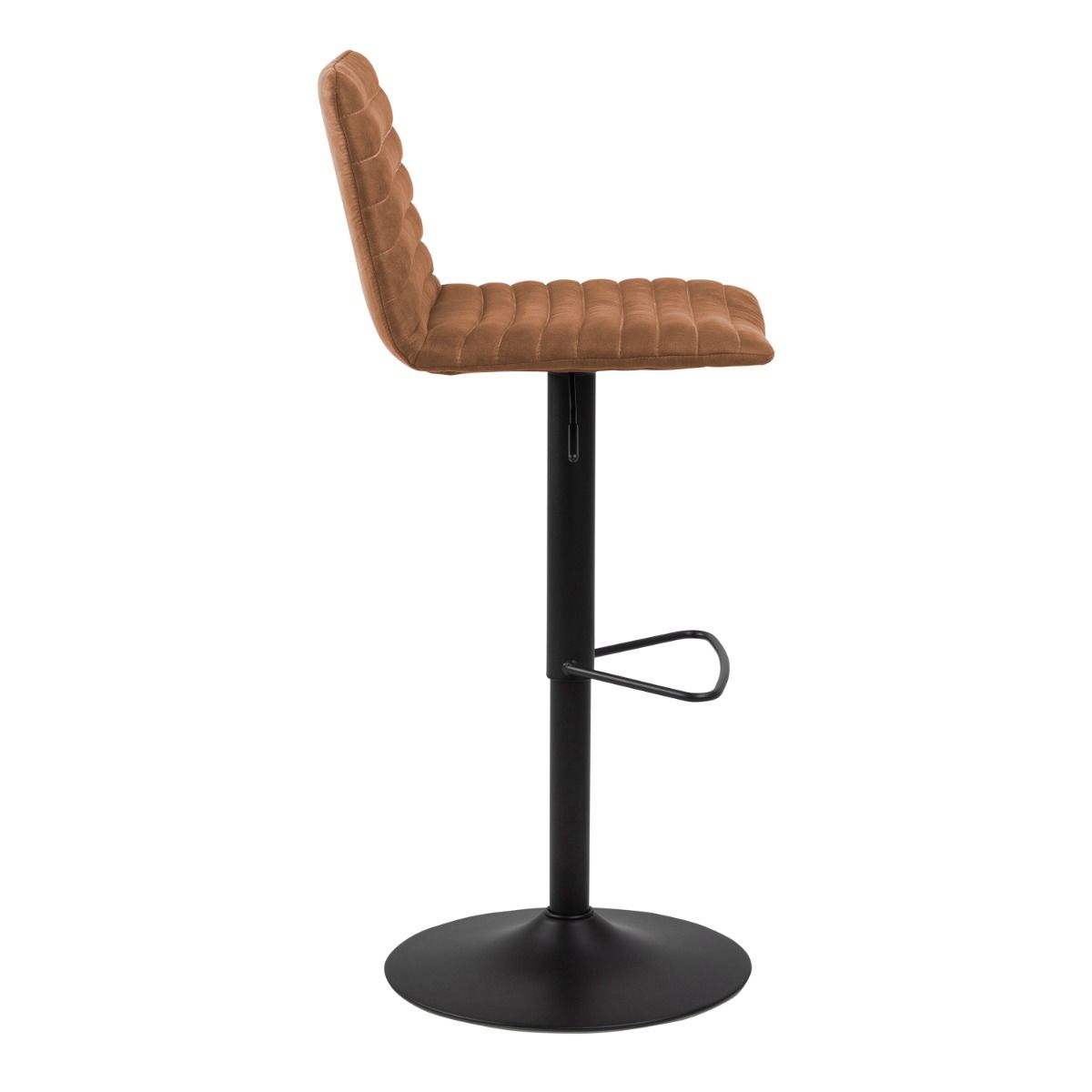 Kimmy Bar Stools Set of 2 – Brown Fabric with Swivel & Gas Lift | Industrial Style with Black Steel Base