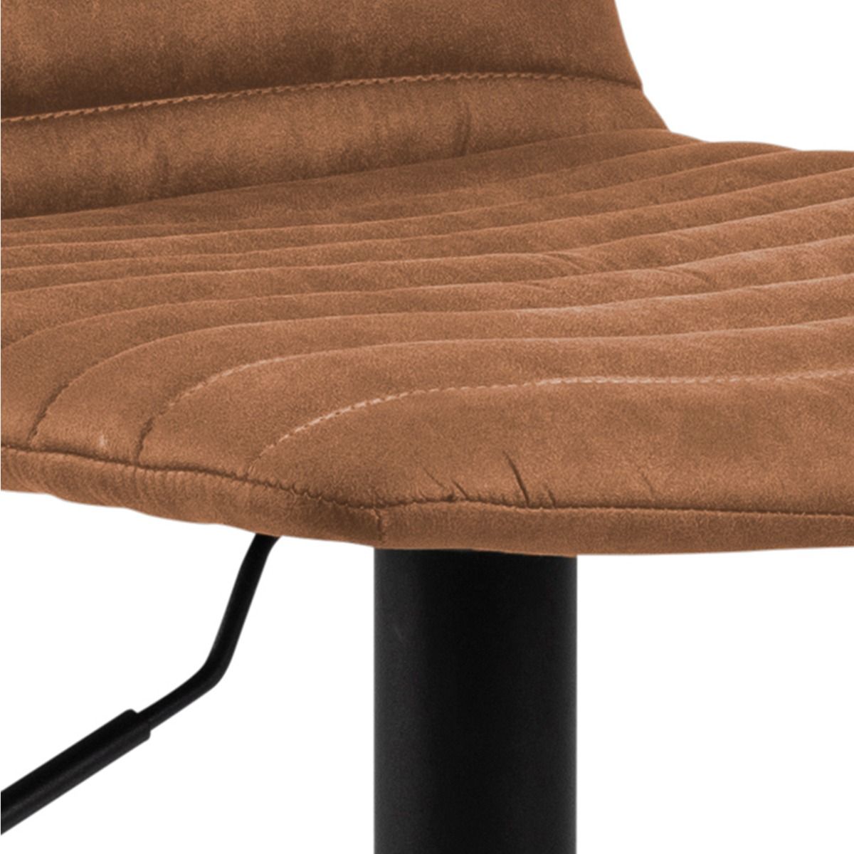 Kimmy Bar Stools Set of 2 – Brown Fabric with Swivel & Gas Lift | Industrial Style with Black Steel Base