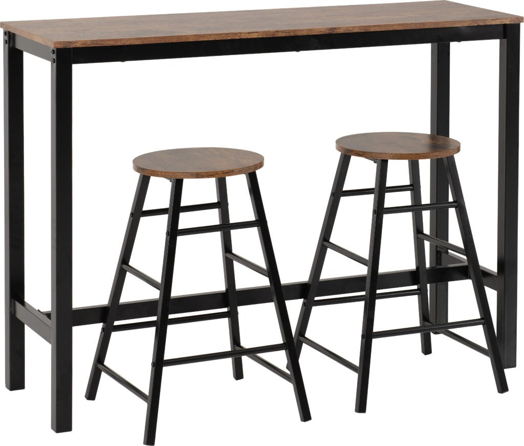 Athens bar table set in acacia effect – space-saving kitchen dining set with industrial look