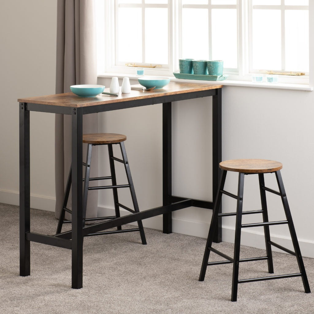 Athens bar table set in acacia effect – space-saving kitchen dining set with industrial look