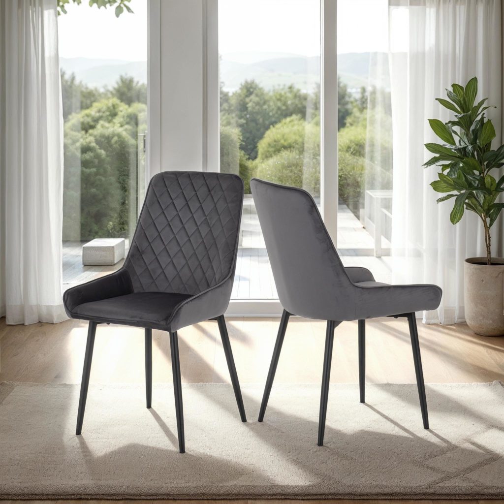 Avery velvet dining chair in grey – stylish upholstered seat for modern interiors