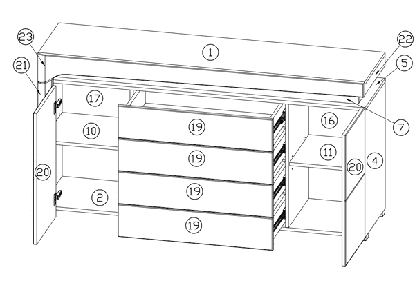 Cadillac Large Sideboard – Oak Effect & White High Gloss