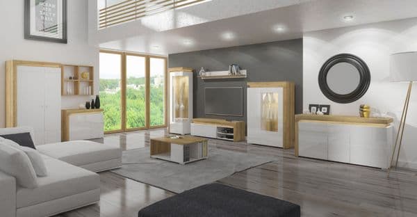 Cadillac Large Sideboard – Oak Effect & White High Gloss
