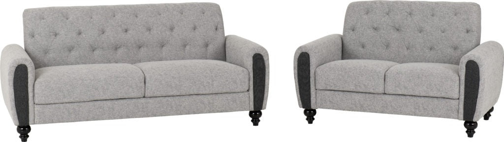 Chester 3+2 sofa set in light grey fabric with wooden feet – modern upholstered living room suite