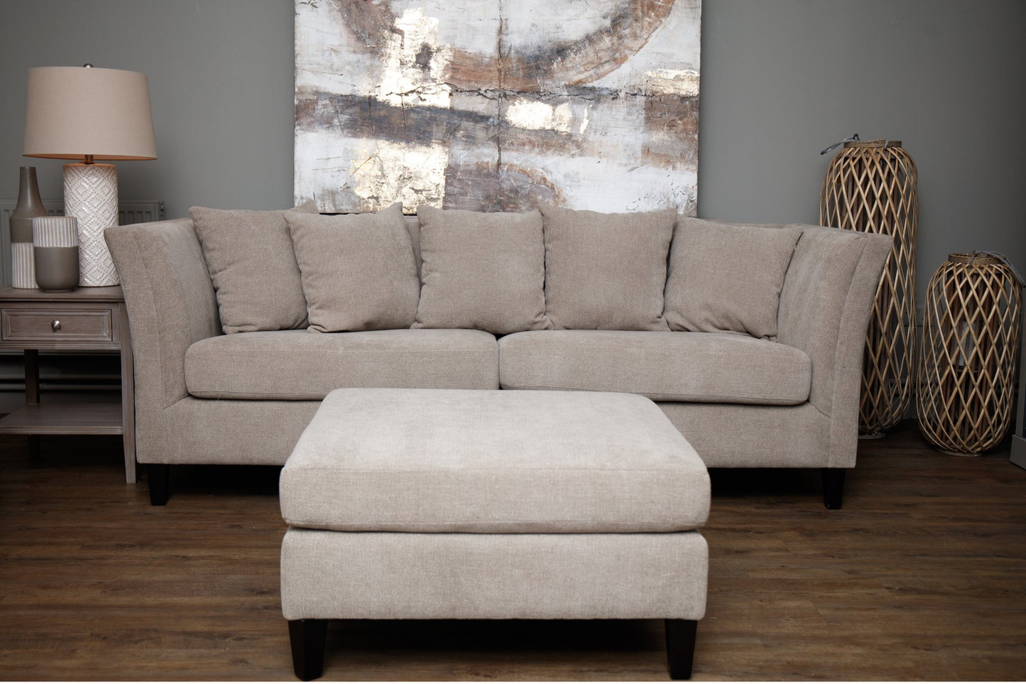 Vesper Taupe Cushion Back 3-Seater Sofa – Contemporary Lounge Seating