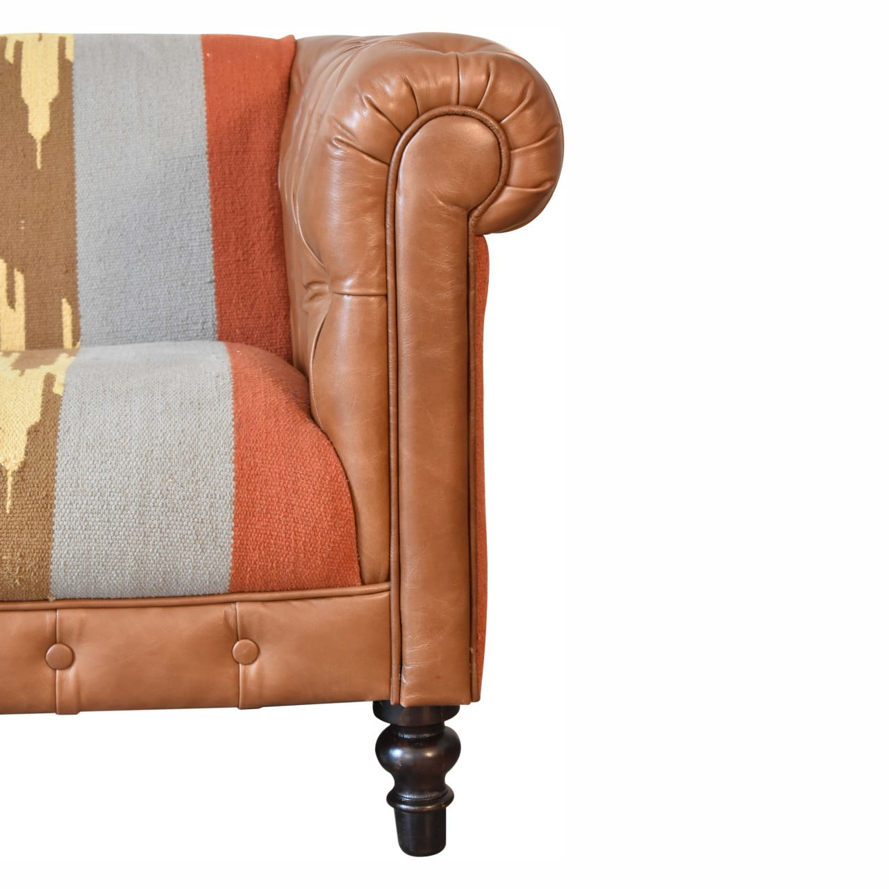 Handcrafted Kilim & Leather Chesterfield Sofa