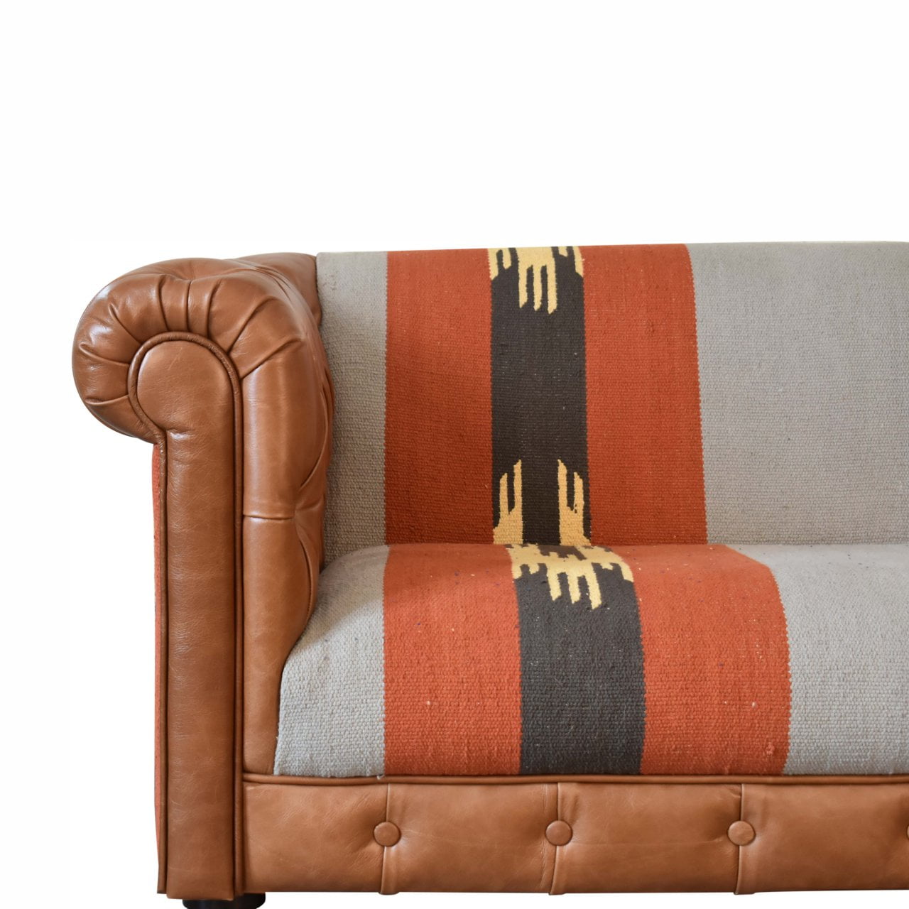 Handcrafted Kilim & Leather Chesterfield Sofa