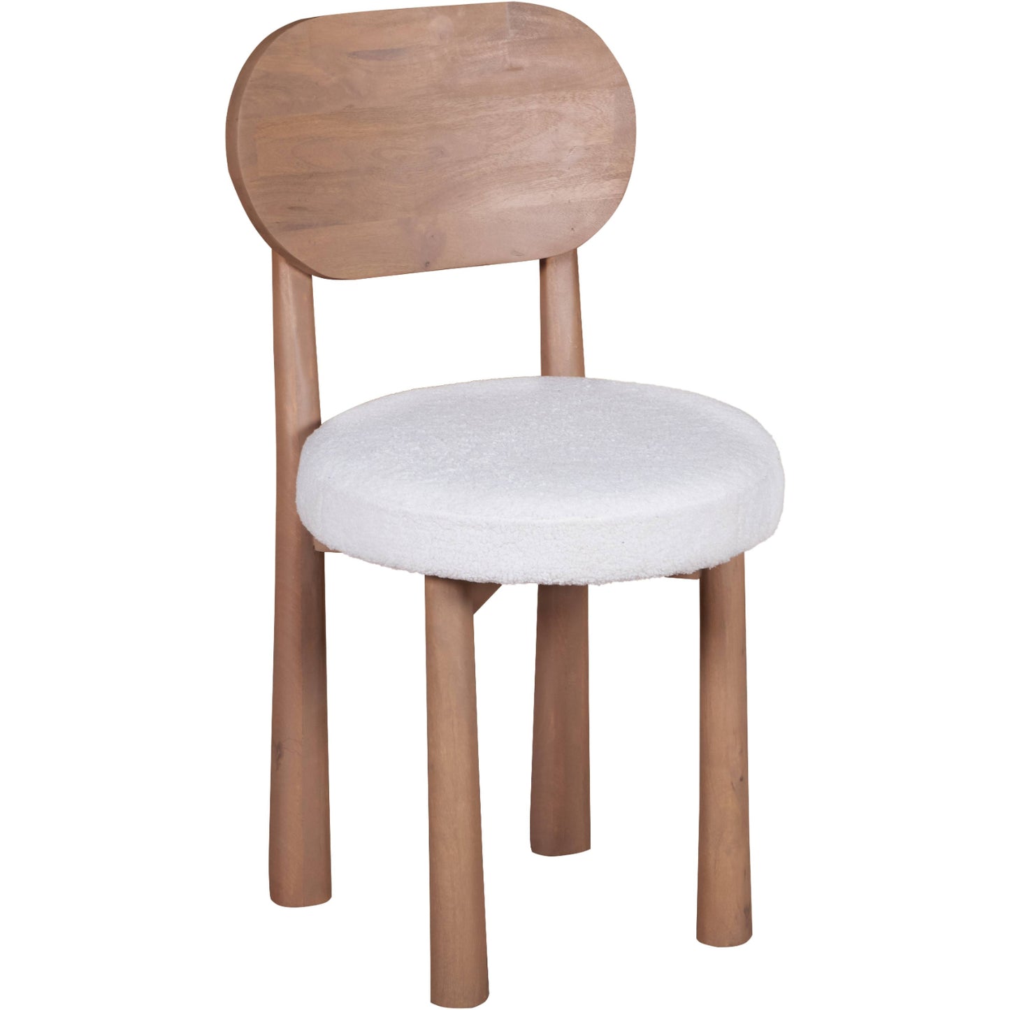 Indus dining chairs in natural solid mango wood with minimalist design and smooth finish, styled around a matching wooden dining table in a modern interior.