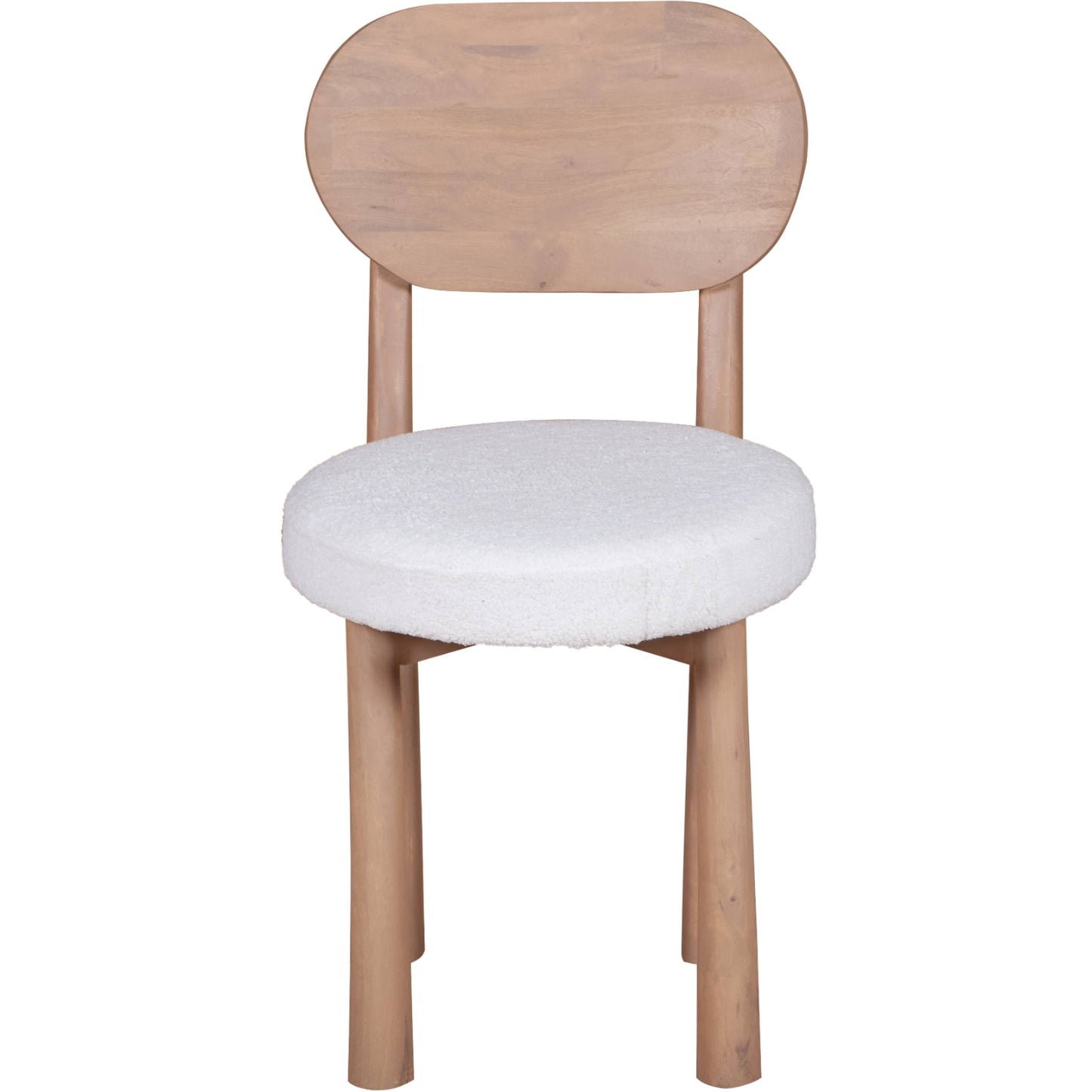 Indus dining chairs in natural solid mango wood with minimalist design and smooth finish, styled around a matching wooden dining table in a modern interior.