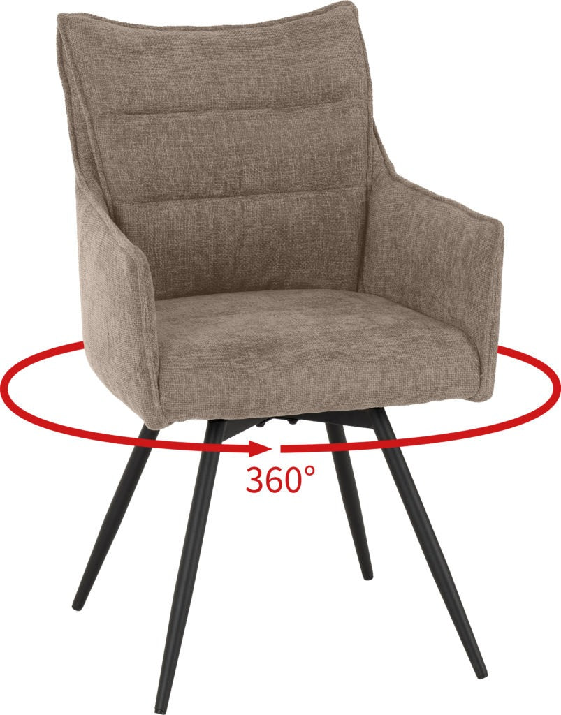 Lewis swivel dining chair in fawn fabric with curved backrest – elegant fabric chair for dining or home office
