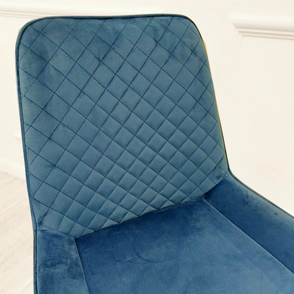 Luna Velvet Dining Chair – Navy Blue | Quilted Back with Chrome-Tipped Legs