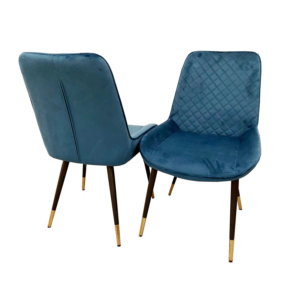 Luna Velvet Dining Chair – Navy Blue | Quilted Back with Chrome-Tipped Legs