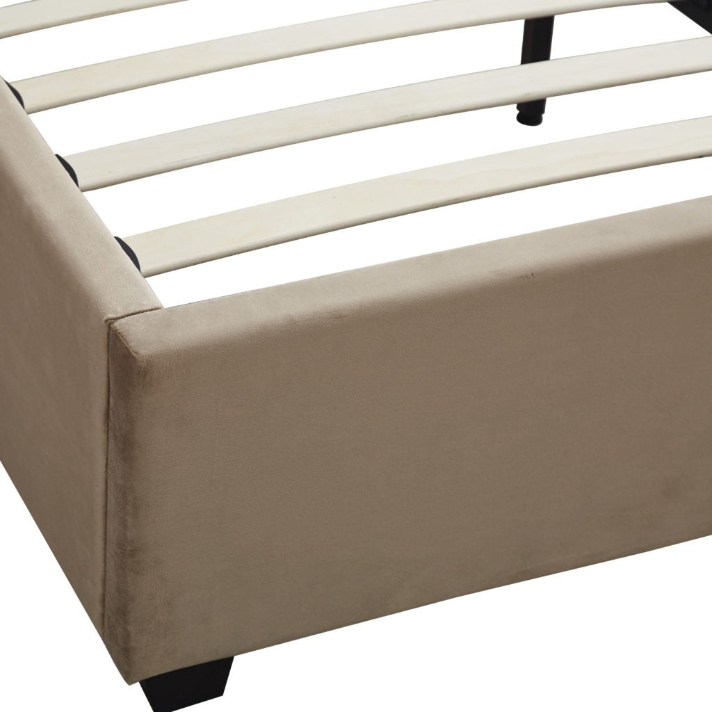 Maddison 4'6 Double Bed in Fawn Velvet with Deep Buttoned Headboard