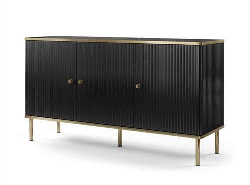 Bold black and gold storage cabinet for dining or living room